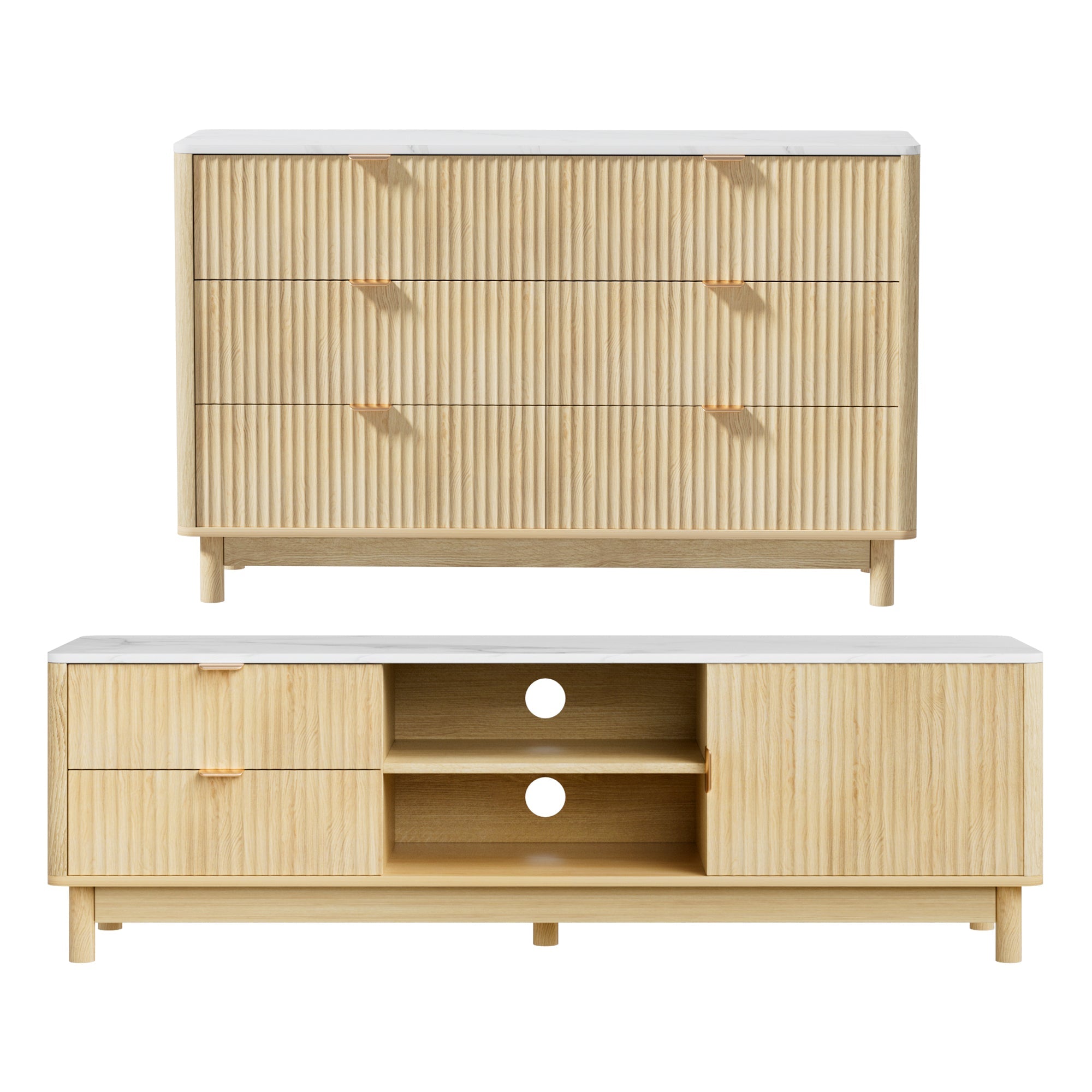 Entertainment Unit & Chest of Drawers Set with Solid Wood Legs - Pine - Furniture > Living Room > TV Units - Rivercity House & Home Co. (ABN 18 642 972 209) - Affordable Modern Furniture Australia