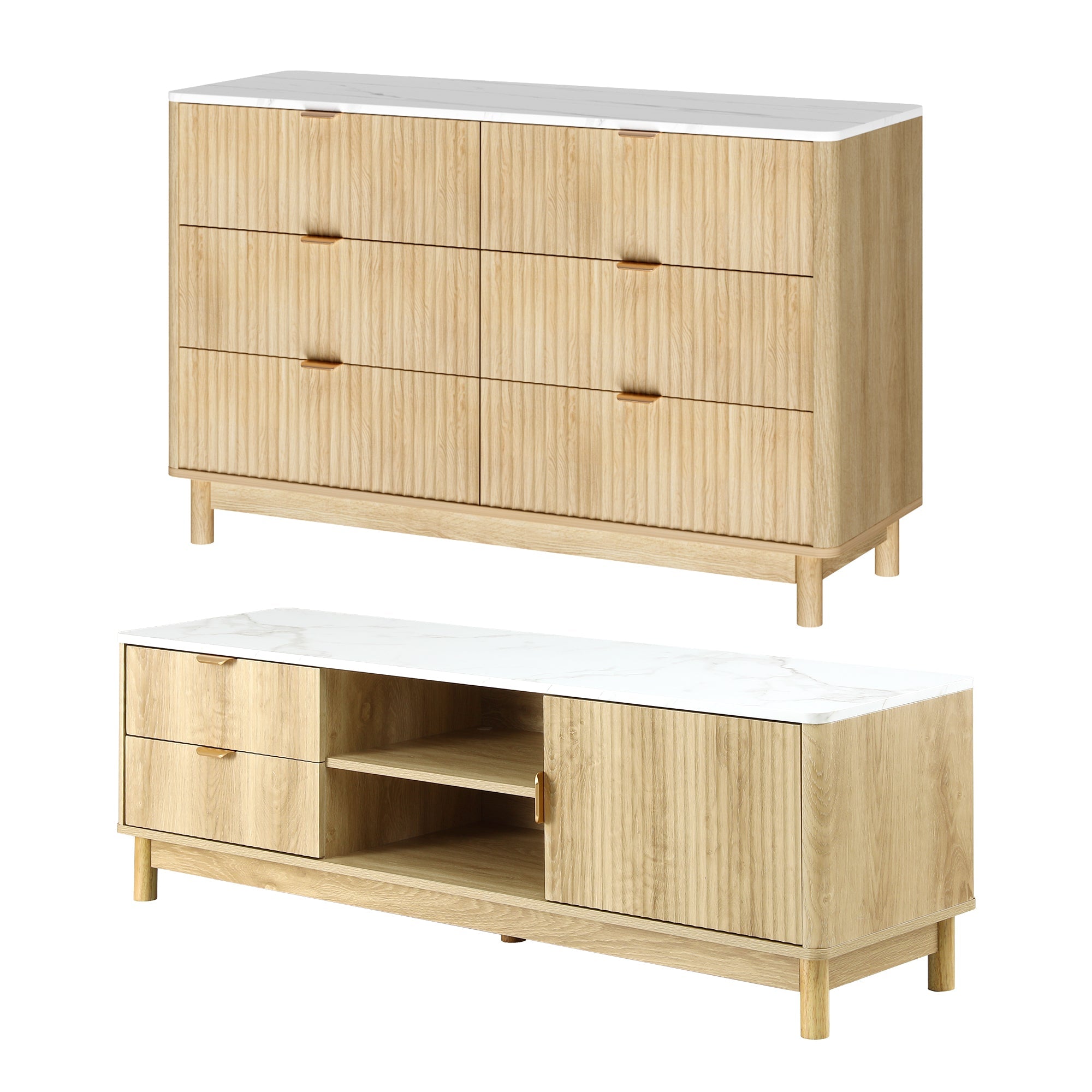 Entertainment Unit & Chest of Drawers Set with Solid Wood Legs - Pine - Furniture > Living Room > TV Units - Rivercity House & Home Co. (ABN 18 642 972 209) - Affordable Modern Furniture Australia