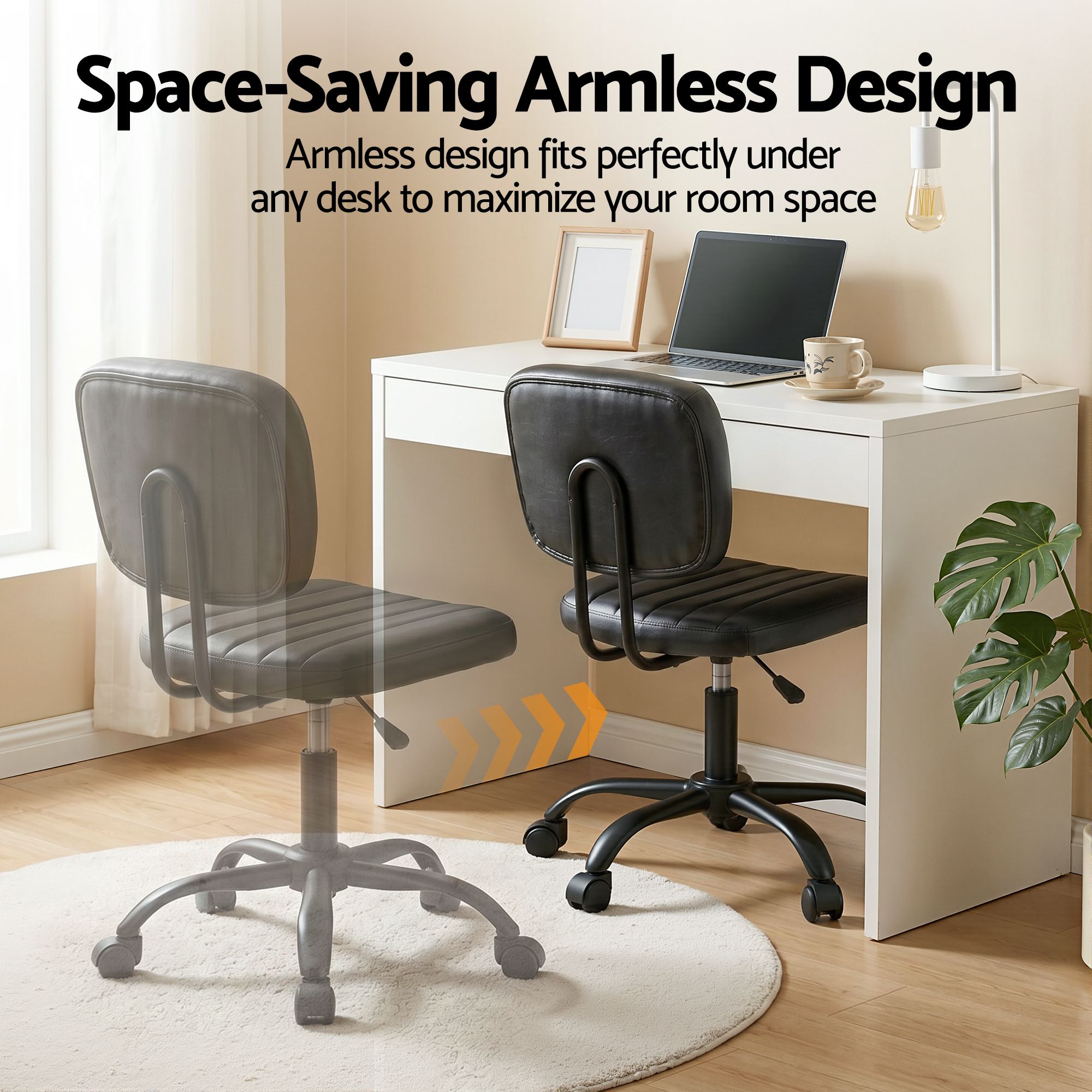Ergonomic Armless Office Desk Chair with Wheels, Height Adjustable 360° Swivel Task Chair for Home Office & Study - Black - Furniture > Office > Office & Desk Chairs - Rivercity House & Home Co. (ABN 18 642 972 209) - Affordable Modern Furniture Australia