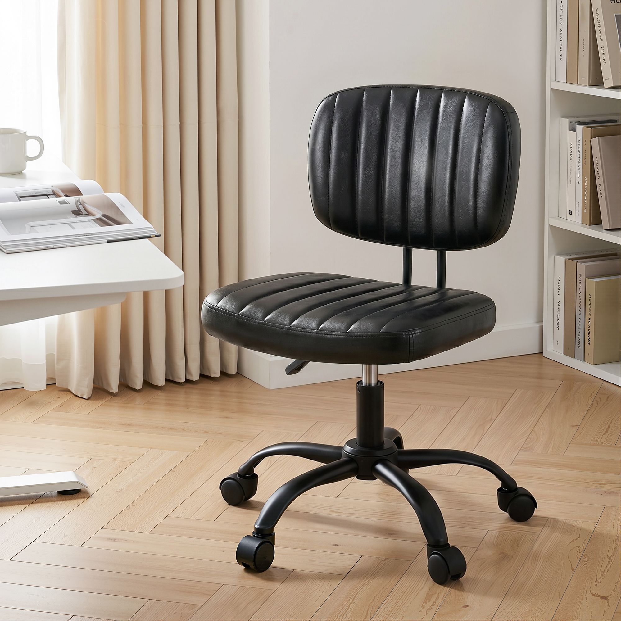Ergonomic Armless Office Desk Chair with Wheels, Height Adjustable 360° Swivel Task Chair for Home Office & Study - Black - Furniture > Office > Office & Desk Chairs - Rivercity House & Home Co. (ABN 18 642 972 209) - Affordable Modern Furniture Australia