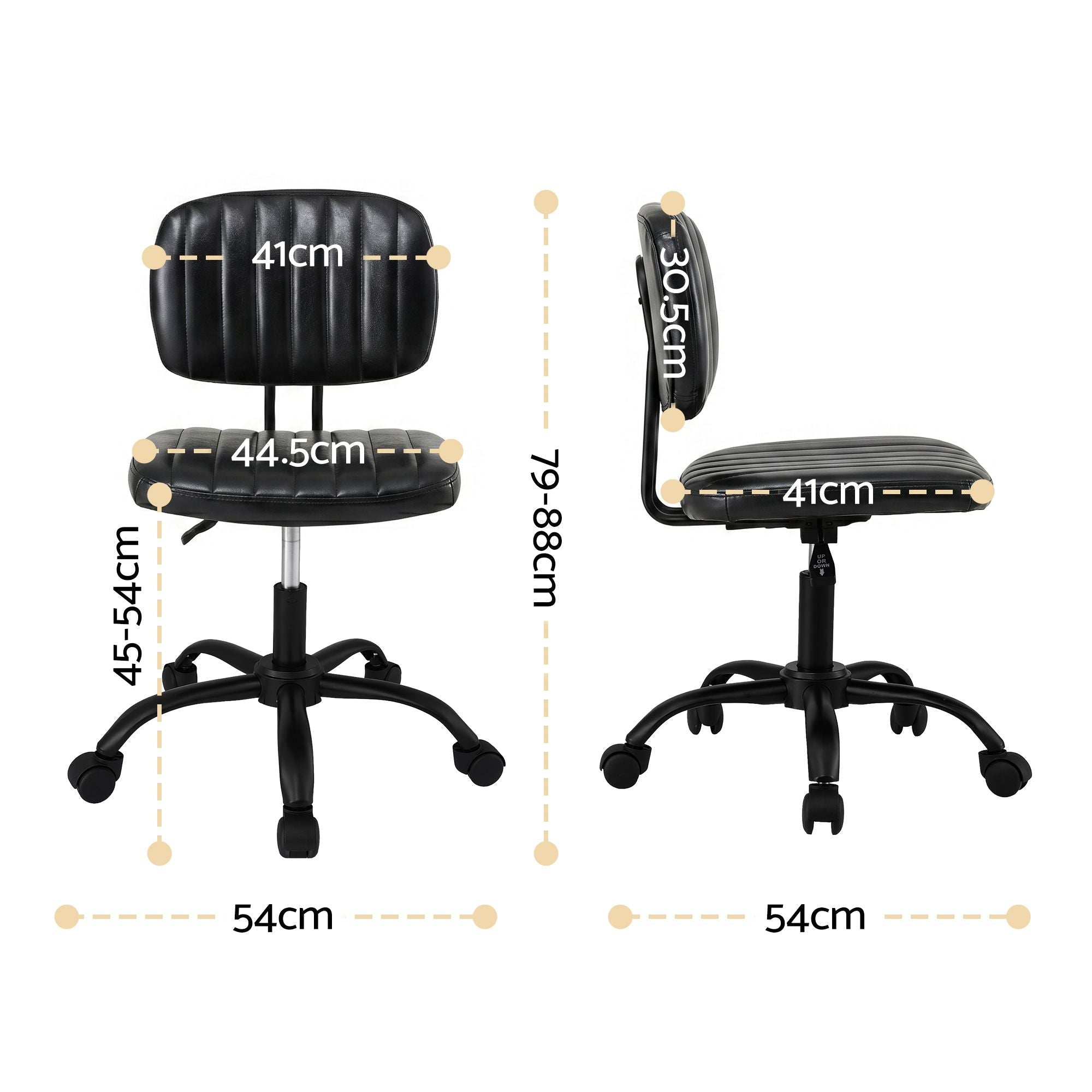 Ergonomic Armless Office Desk Chair with Wheels, Height Adjustable 360° Swivel Task Chair for Home Office & Study - Black - Furniture > Office > Office & Desk Chairs - Rivercity House & Home Co. (ABN 18 642 972 209) - Affordable Modern Furniture Australia