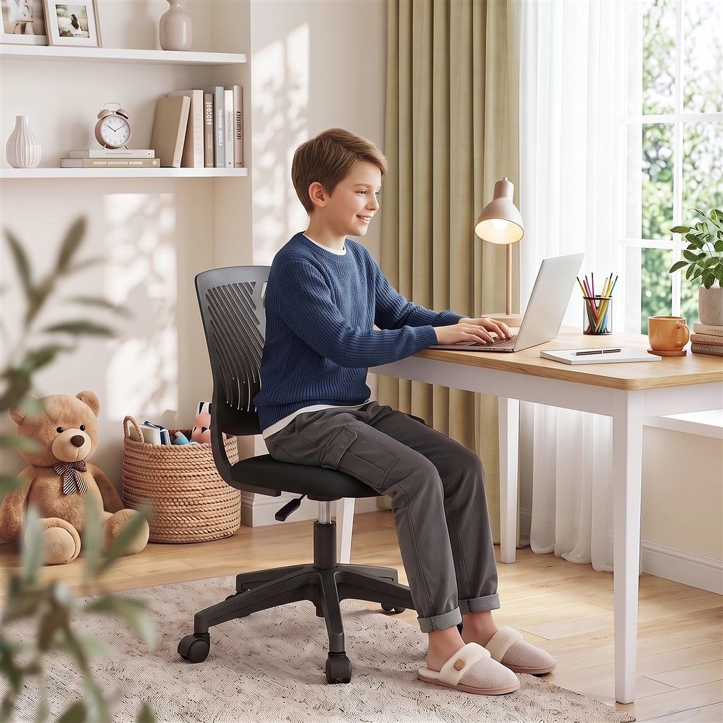 Ergonomic Armless Office Study Chair Height Adjustable for Teens - Black - Furniture > Office > Office & Desk Chairs - Rivercity House & Home Co. (ABN 18 642 972 209) - Affordable Modern Furniture Australia