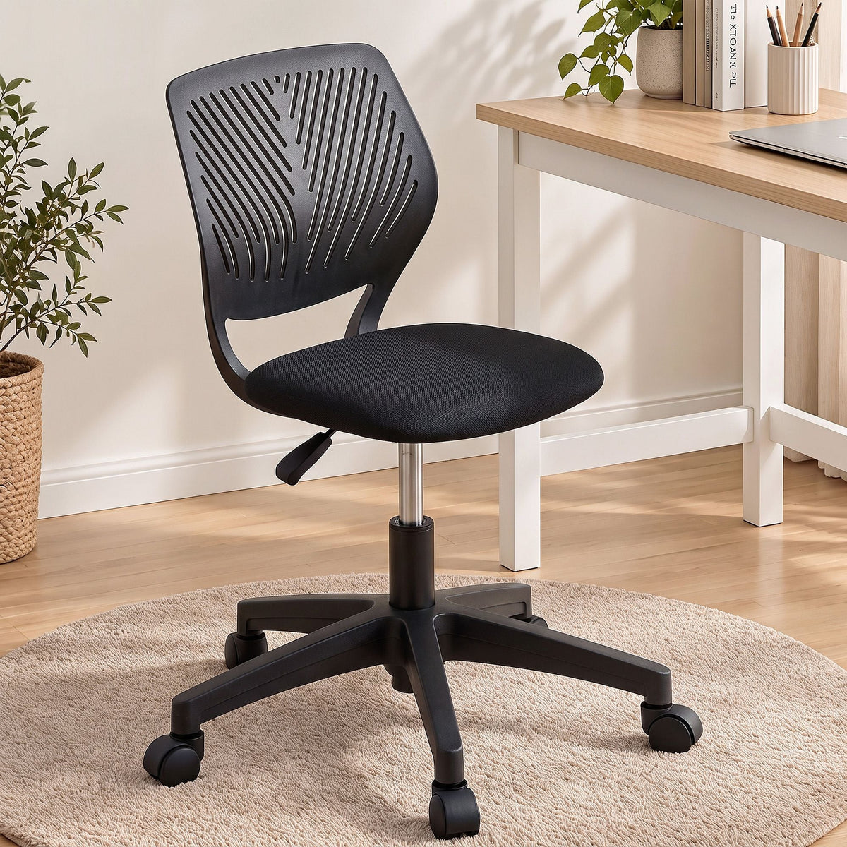 Ergonomic Armless Office Study Chair Height Adjustable for Teens - Black - Furniture > Office > Office & Desk Chairs - Rivercity House & Home Co. (ABN 18 642 972 209) - Affordable Modern Furniture Australia