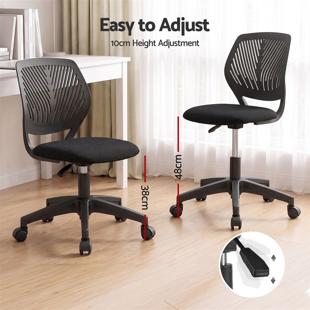 Ergonomic Armless Office Study Chair Height Adjustable for Teens - Black - Furniture > Office > Office & Desk Chairs - Rivercity House & Home Co. (ABN 18 642 972 209) - Affordable Modern Furniture Australia