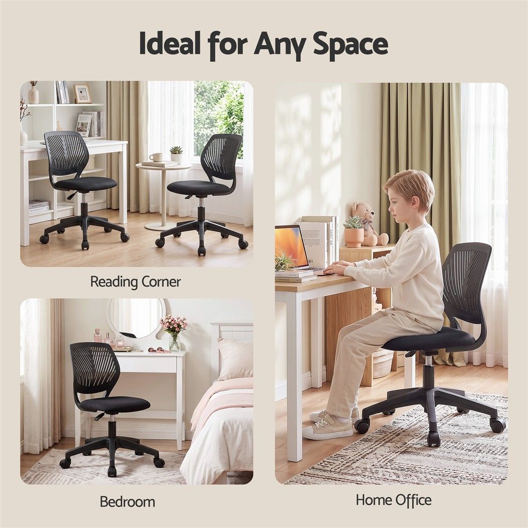 Ergonomic Armless Office Study Chair Height Adjustable for Teens - Black - Furniture > Office > Office & Desk Chairs - Rivercity House & Home Co. (ABN 18 642 972 209) - Affordable Modern Furniture Australia