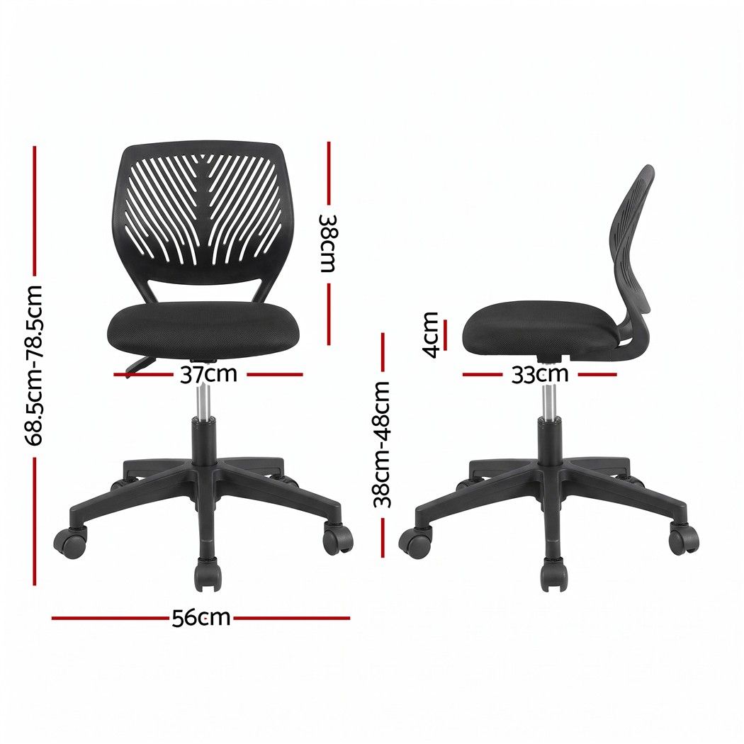 Ergonomic Armless Office Study Chair Height Adjustable for Teens - Black - Furniture > Office > Office & Desk Chairs - Rivercity House & Home Co. (ABN 18 642 972 209) - Affordable Modern Furniture Australia