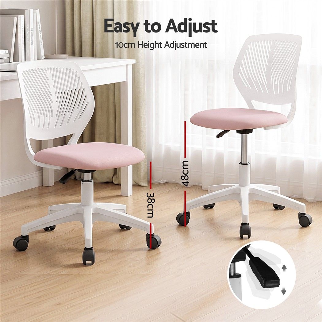 Ergonomic Armless Office Study Chair Height Adjustable for Teens - Pink - Furniture > Office > Office & Desk Chairs - Rivercity House & Home Co. (ABN 18 642 972 209) - Affordable Modern Furniture Australia