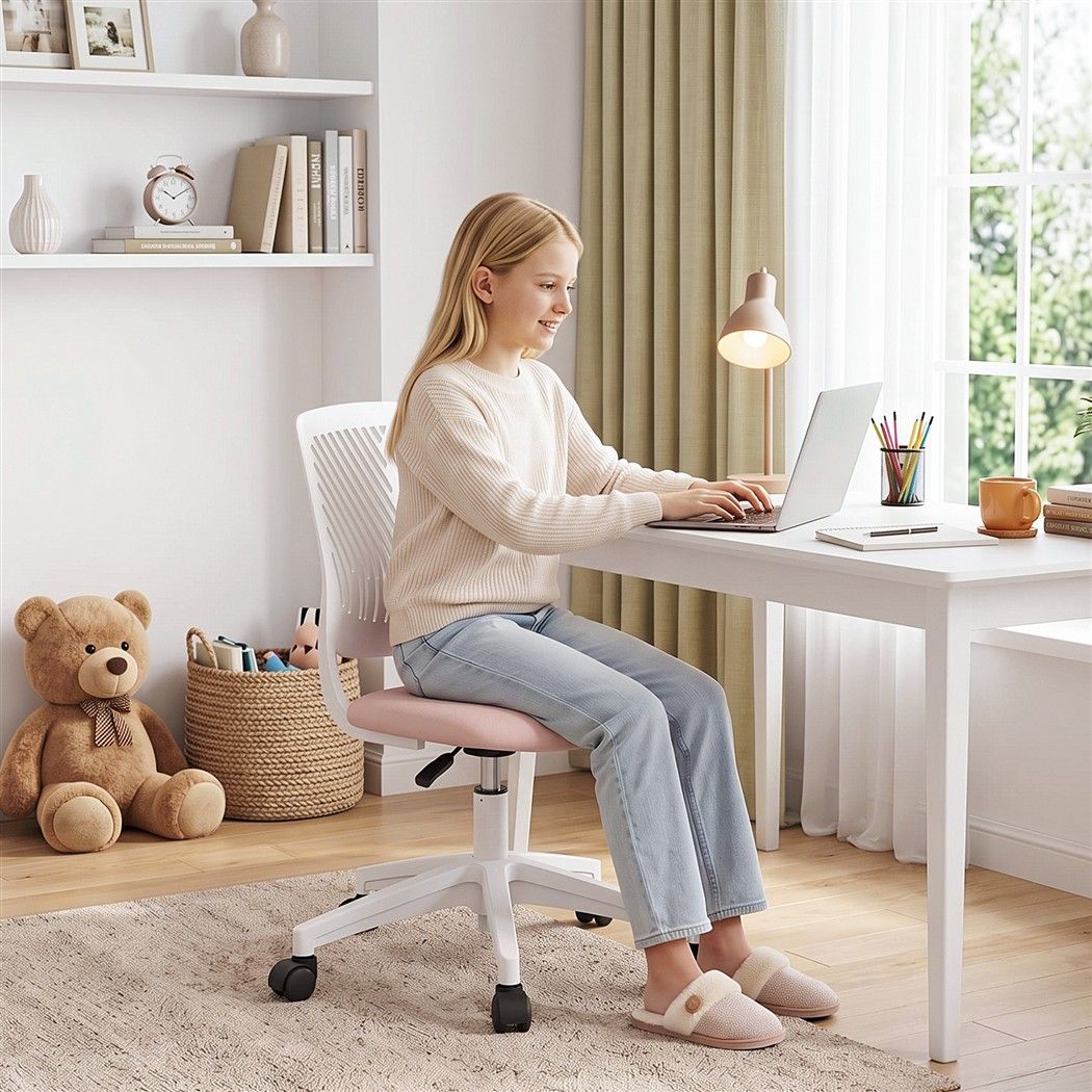 Ergonomic Armless Office Study Chair Height Adjustable for Teens - Pink - Furniture > Office > Office & Desk Chairs - Rivercity House & Home Co. (ABN 18 642 972 209) - Affordable Modern Furniture Australia