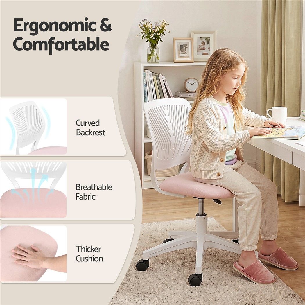 Ergonomic Armless Office Study Chair Height Adjustable for Teens - Pink - Furniture > Office > Office & Desk Chairs - Rivercity House & Home Co. (ABN 18 642 972 209) - Affordable Modern Furniture Australia