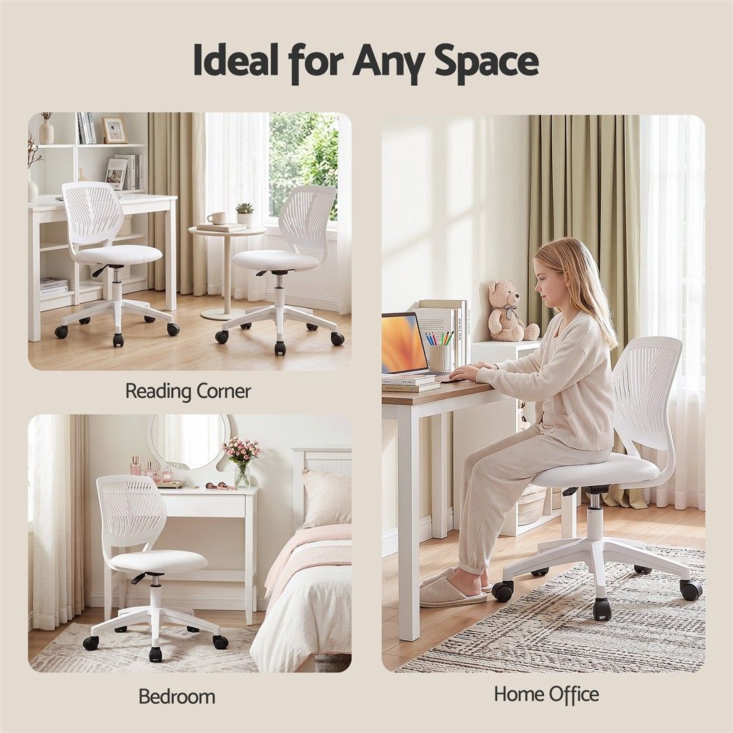 Ergonomic Armless Office Study Chair Height Adjustable for Teens - White - Furniture > Office > Office & Desk Chairs - Rivercity House & Home Co. (ABN 18 642 972 209) - Affordable Modern Furniture Australia