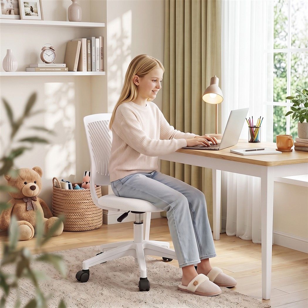 Ergonomic Armless Office Study Chair Height Adjustable for Teens - White - Furniture > Office > Office & Desk Chairs - Rivercity House & Home Co. (ABN 18 642 972 209) - Affordable Modern Furniture Australia