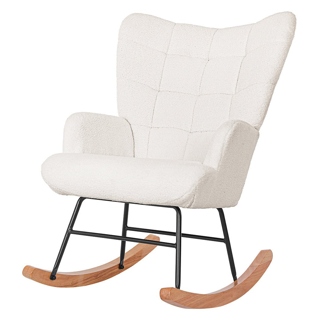 Ergonomic Fleece Rocking Chair with Solid Wood Rockers - Beige - Rivercity House & Home Co. (ABN 18 642 972 209) - Affordable Modern Furniture Australia