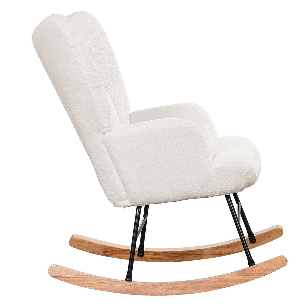 Ergonomic Fleece Rocking Chair with Solid Wood Rockers - Beige - Rivercity House & Home Co. (ABN 18 642 972 209) - Affordable Modern Furniture Australia