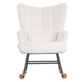 Ergonomic Fleece Rocking Chair with Solid Wood Rockers - Beige