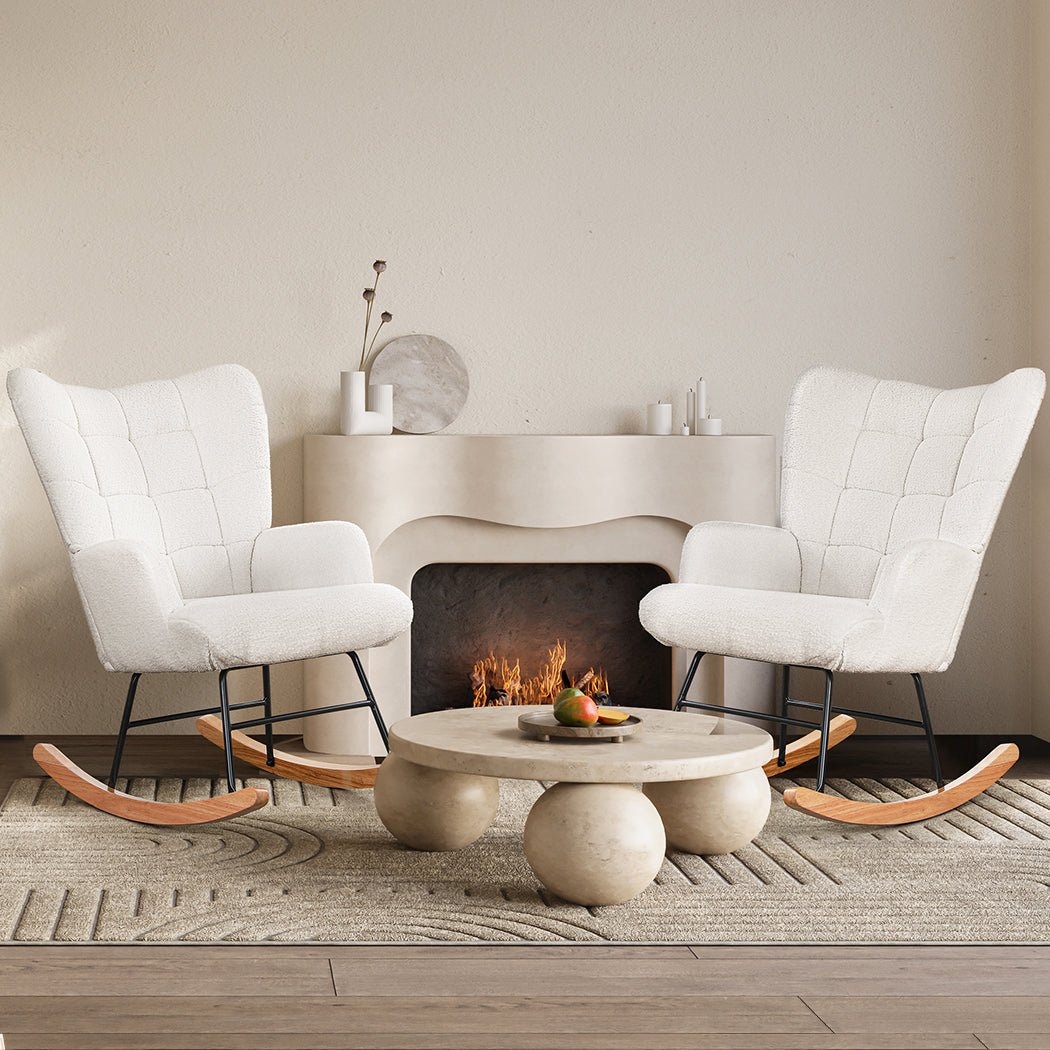 Ergonomic Fleece Rocking Chair with Solid Wood Rockers - Beige - Rivercity House & Home Co. (ABN 18 642 972 209) - Affordable Modern Furniture Australia