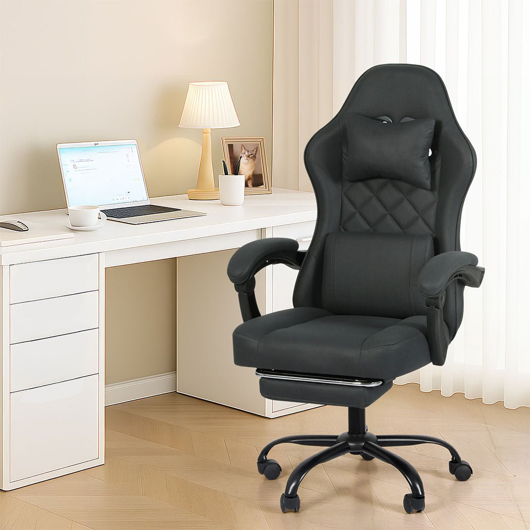 Ergonomic High Back Office and Gaming Chair with Suede Fabric Upholstery - Deep Grey - Rivercity House & Home Co. (ABN 18 642 972 209) - Affordable Modern Furniture Australia