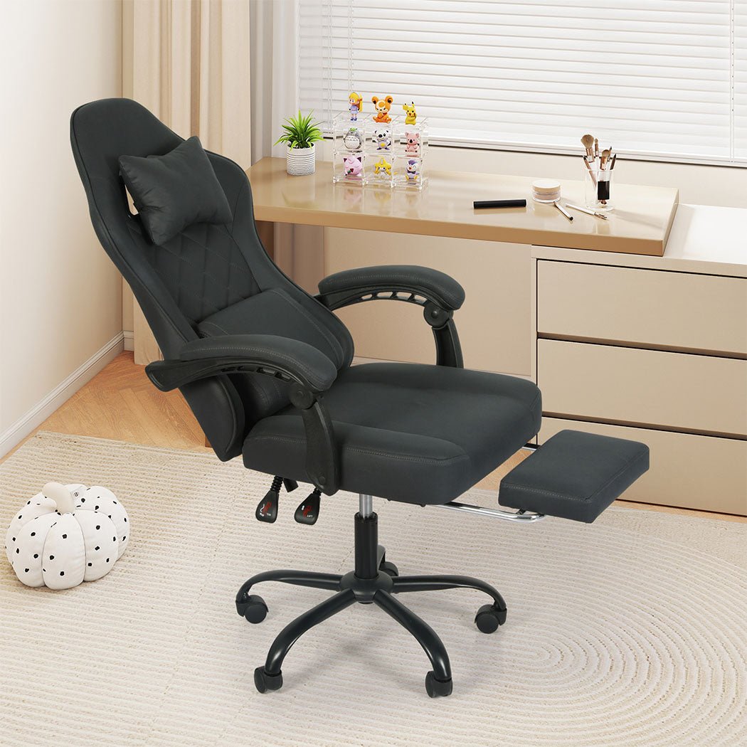 Ergonomic High Back Office and Gaming Chair with Suede Fabric Upholstery - Deep Grey - Rivercity House & Home Co. (ABN 18 642 972 209) - Affordable Modern Furniture Australia