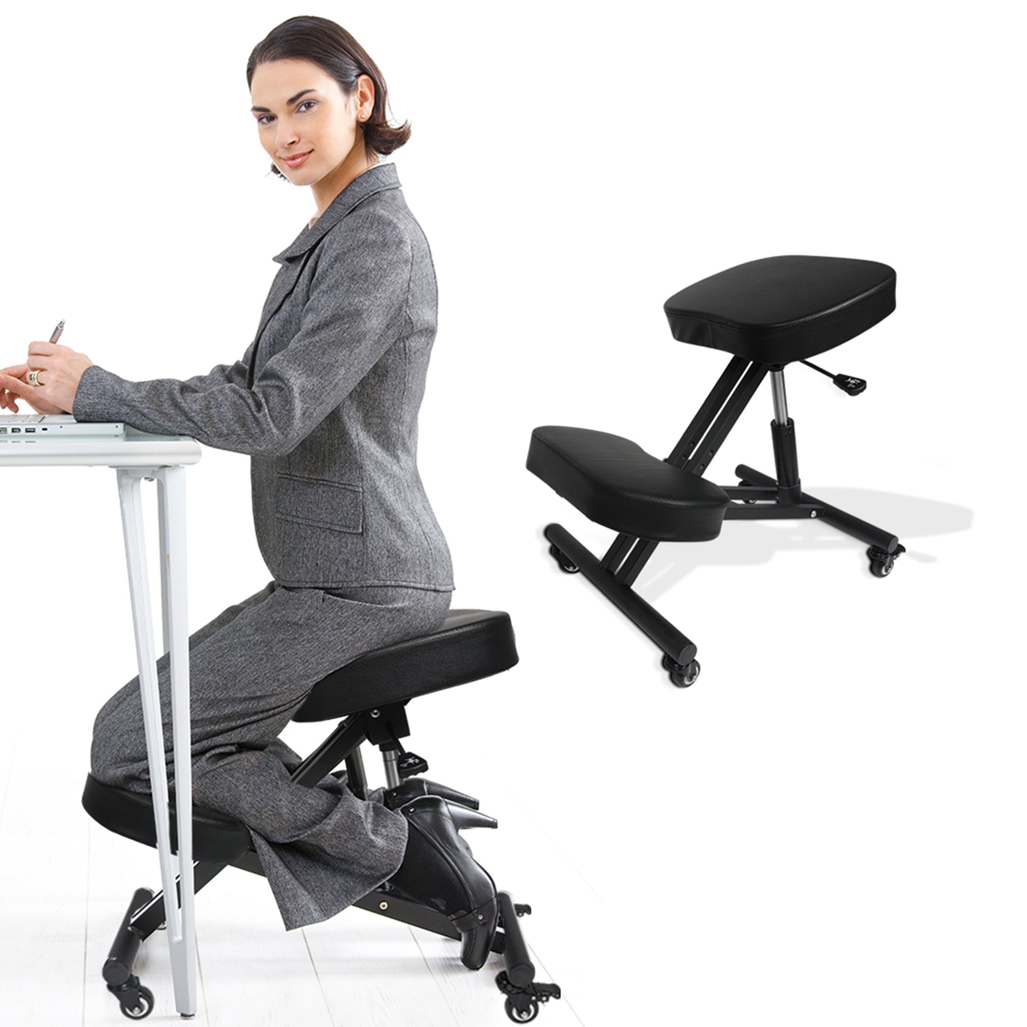Ergonomic Kneeling Computer Chair with Adjustable Height and Castors - Black - Rivercity House & Home Co. (ABN 18 642 972 209) - Affordable Modern Furniture Australia