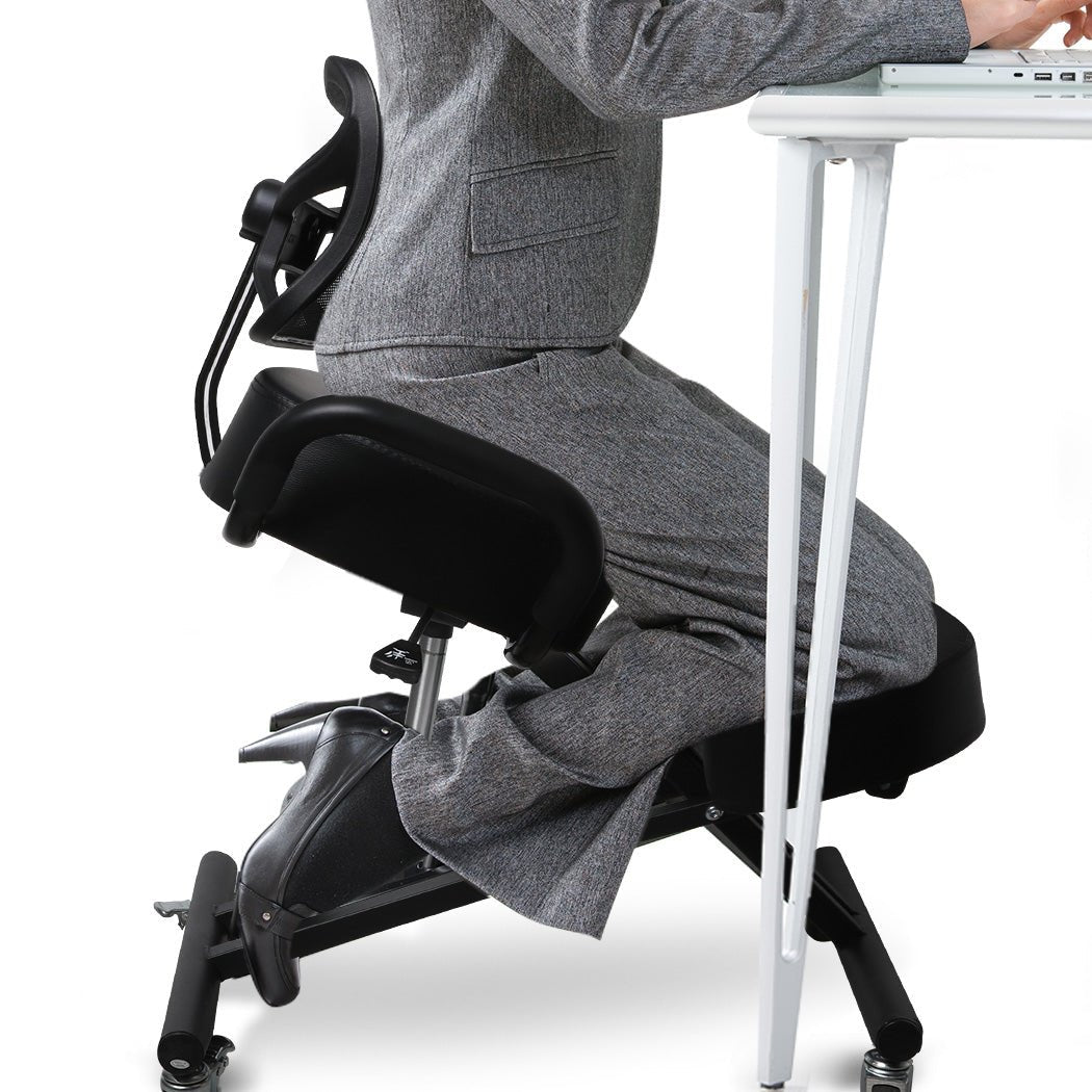 Ergonomic Kneeling Office Chair with Adjustable Height and Mesh Backrest - Black - Rivercity House & Home Co. (ABN 18 642 972 209) - Affordable Modern Furniture Australia