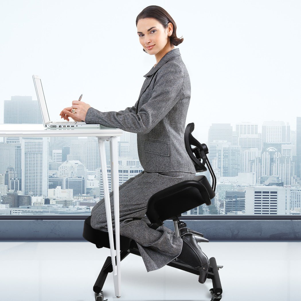 Ergonomic Kneeling Office Chair with Adjustable Height and Mesh Backrest - Black - Rivercity House & Home Co. (ABN 18 642 972 209) - Affordable Modern Furniture Australia