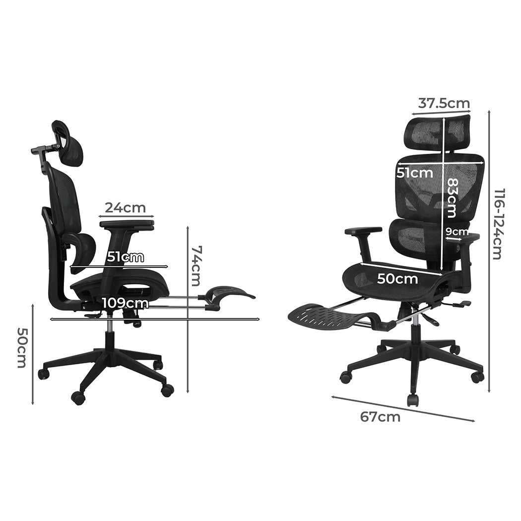 Ergonomic Mesh Executive Office Chair with Footrest - Black - Rivercity House & Home Co. (ABN 18 642 972 209) - Affordable Modern Furniture Australia