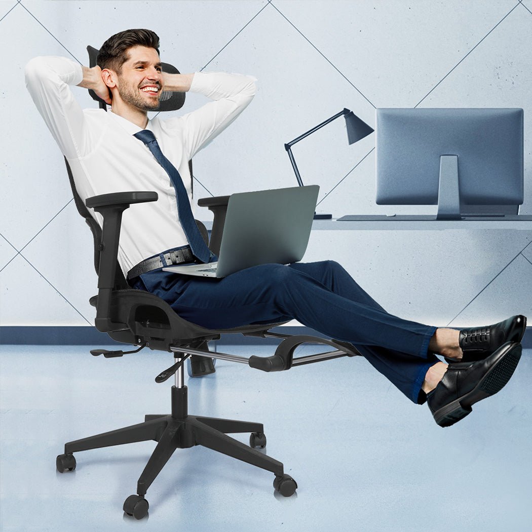 Ergonomic Mesh Executive Office Chair with Footrest - Black - Rivercity House & Home Co. (ABN 18 642 972 209) - Affordable Modern Furniture Australia