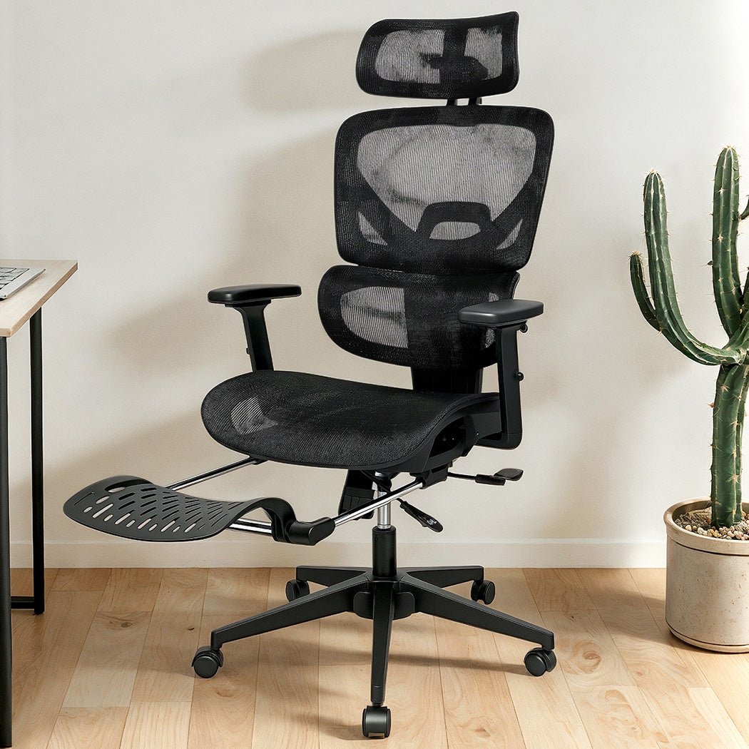 Ergonomic Mesh Executive Office Chair with Footrest - Black - Rivercity House & Home Co. (ABN 18 642 972 209) - Affordable Modern Furniture Australia