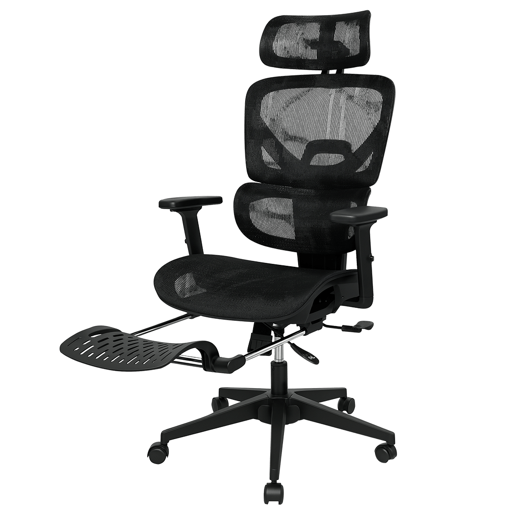 Ergonomic Mesh Executive Office Chair with Footrest - Black - Rivercity House & Home Co. (ABN 18 642 972 209) - Affordable Modern Furniture Australia