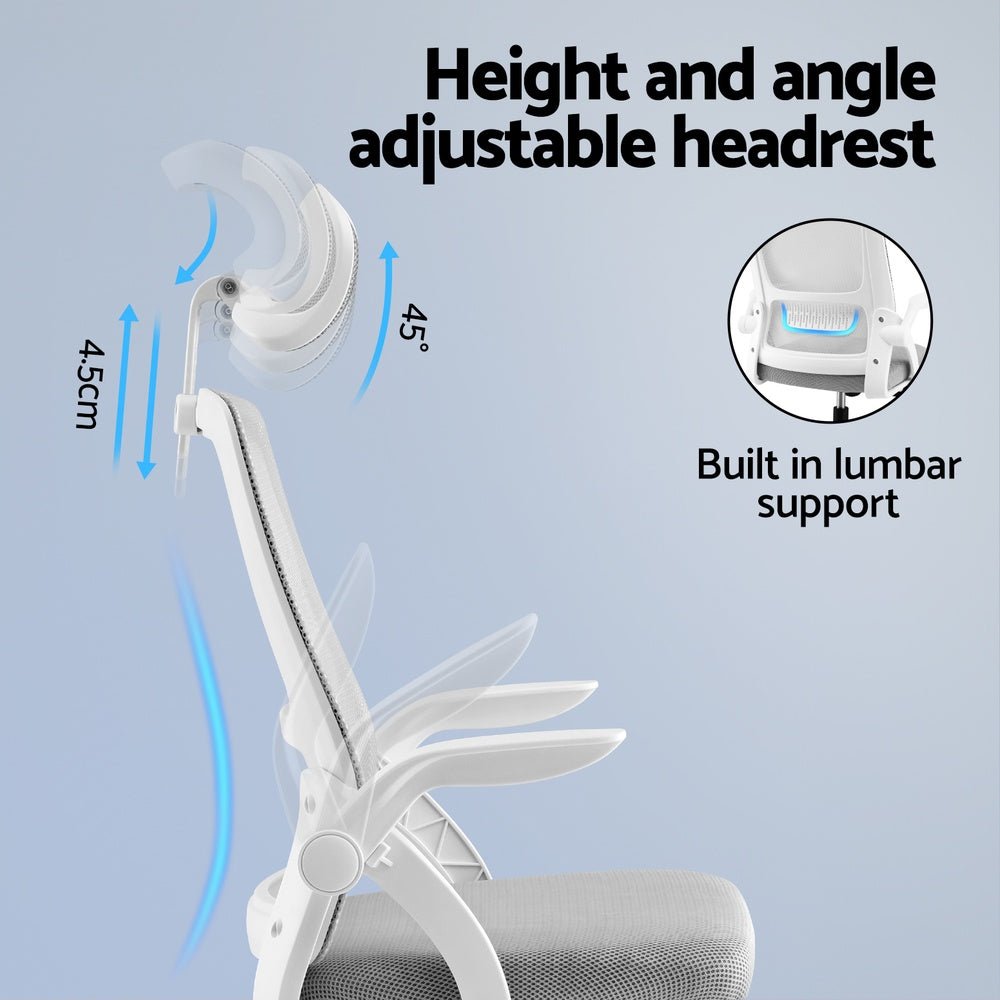 Ergonomic Office Chair Computer Desk Chairs Headrest Adjustable Grey - Furniture > Office > Office & Desk Chairs - Rivercity House & Home Co. (ABN 18 642 972 209) - Affordable Modern Furniture Australia