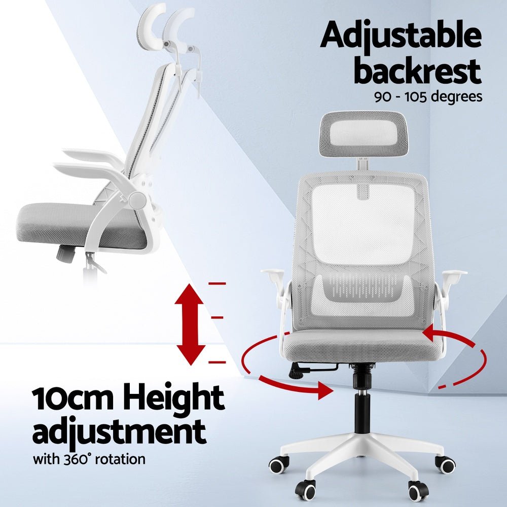 Ergonomic Office Chair Computer Desk Chairs Headrest Adjustable Grey - Furniture > Office > Office & Desk Chairs - Rivercity House & Home Co. (ABN 18 642 972 209) - Affordable Modern Furniture Australia
