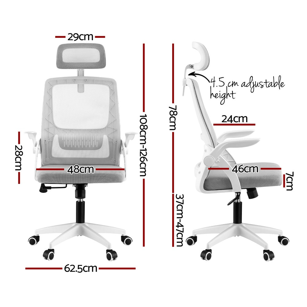 Ergonomic Office Chair Computer Desk Chairs Headrest Adjustable Grey - Furniture > Office > Office & Desk Chairs - Rivercity House & Home Co. (ABN 18 642 972 209) - Affordable Modern Furniture Australia