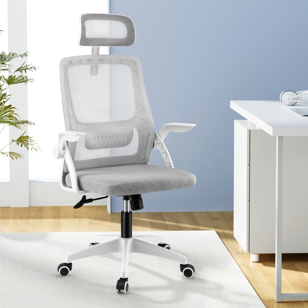 Ergonomic Office Chair Computer Desk Chairs Headrest Adjustable Grey - Furniture > Office > Office & Desk Chairs - Rivercity House & Home Co. (ABN 18 642 972 209) - Affordable Modern Furniture Australia