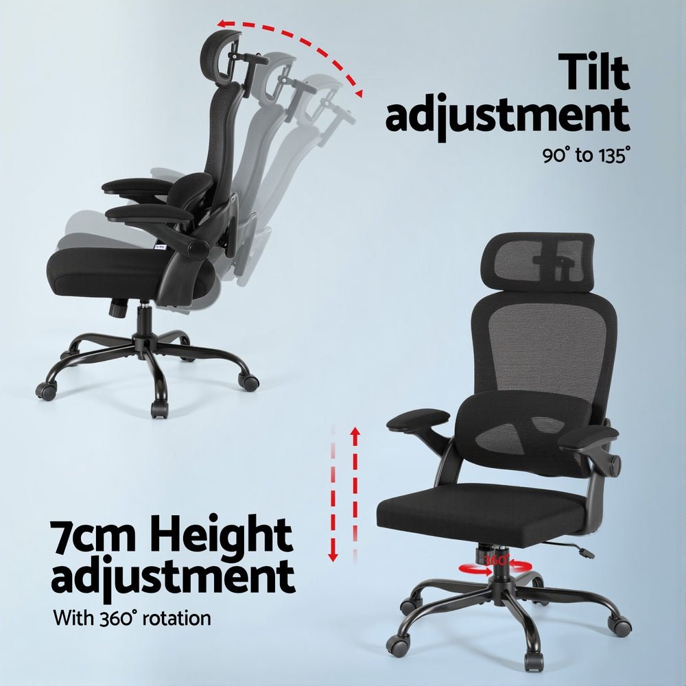 Ergonomic Office Chair Mesh Chairs Black - Furniture > Office > Office & Desk Chairs - Rivercity House & Home Co. (ABN 18 642 972 209) - Affordable Modern Furniture Australia