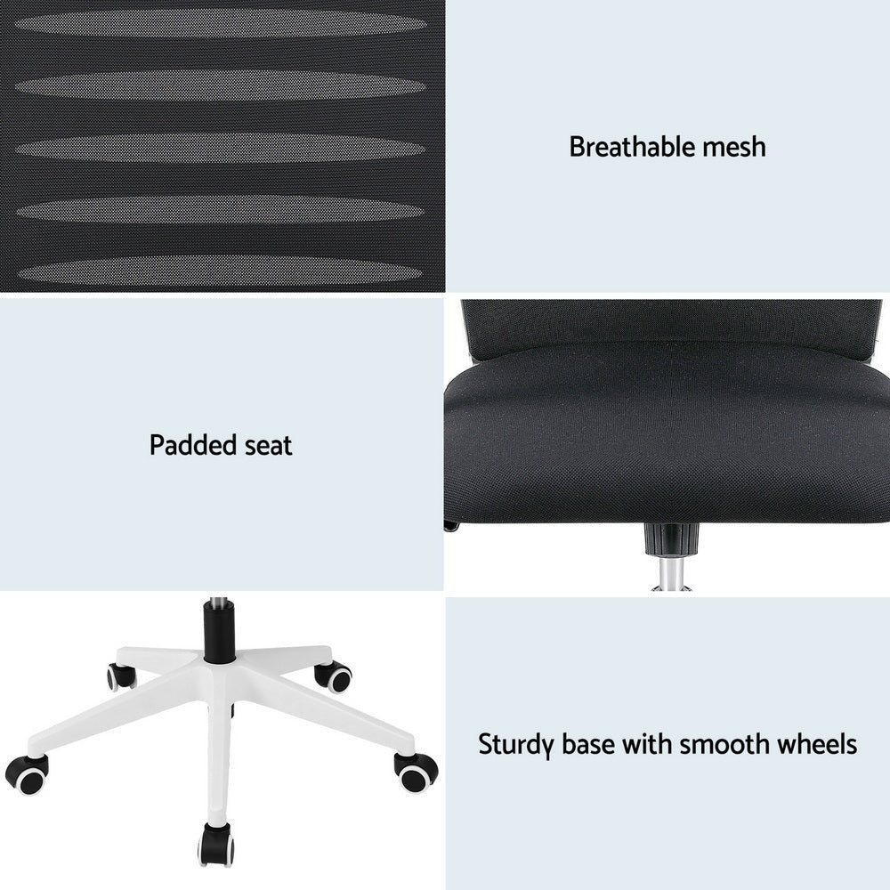 Ergonomic Office Chair Mesh Computer Desk Chairs with Lumbar Support, Height Adjustment Swivel Chair Mid Back for Home Office Study, Black and White - Furniture > Office > Office & Desk Chairs - Rivercity House & Home Co. (ABN 18 642 972 209) - Affordable Modern Furniture Australia