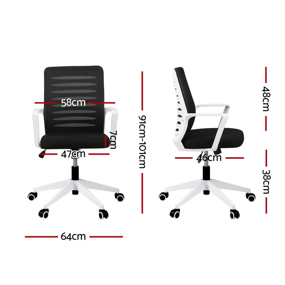 Ergonomic Office Chair Mesh Computer Desk Chairs with Lumbar Support, Height Adjustment Swivel Chair Mid Back for Home Office Study, Black and White - Furniture > Office > Office & Desk Chairs - Rivercity House & Home Co. (ABN 18 642 972 209) - Affordable Modern Furniture Australia