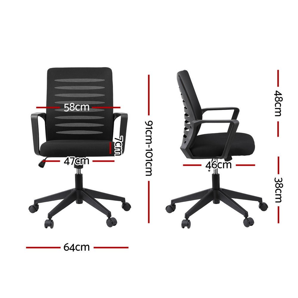 Ergonomic Office Chair Mesh Computer Desk Chairs with Lumbar Support, Height Adjustment Swivel Chair Mid Back for Home Office Study, Black - Furniture > Office > Office & Desk Chairs - Rivercity House & Home Co. (ABN 18 642 972 209) - Affordable Modern Furniture Australia