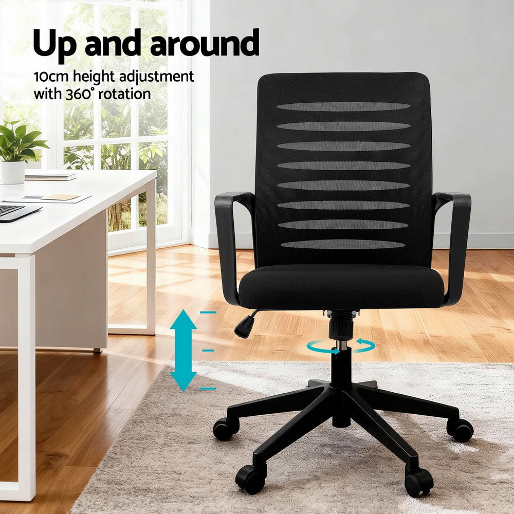 Ergonomic Office Chair Mesh Computer Desk Chairs with Lumbar Support, Height Adjustment Swivel Chair Mid Back for Home Office Study, Black - Furniture > Office > Office & Desk Chairs - Rivercity House & Home Co. (ABN 18 642 972 209) - Affordable Modern Furniture Australia
