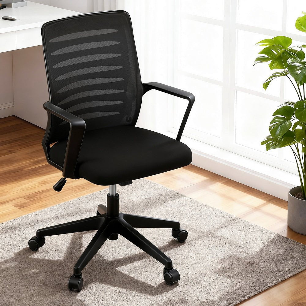 Ergonomic Office Chair Mesh Computer Desk Chairs with Lumbar Support, Height Adjustment Swivel Chair Mid Back for Home Office Study, Black - Furniture > Office > Office & Desk Chairs - Rivercity House & Home Co. (ABN 18 642 972 209) - Affordable Modern Furniture Australia