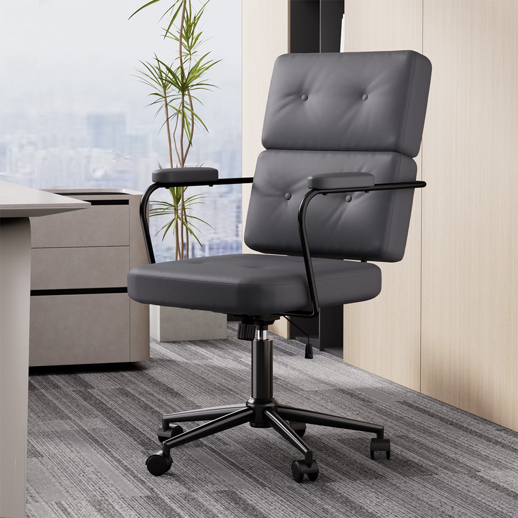 Ergonomic PU Leather Office Computer Chair with Adjustable Height - Grey - Rivercity House & Home Co. (ABN 18 642 972 209) - Affordable Modern Furniture Australia