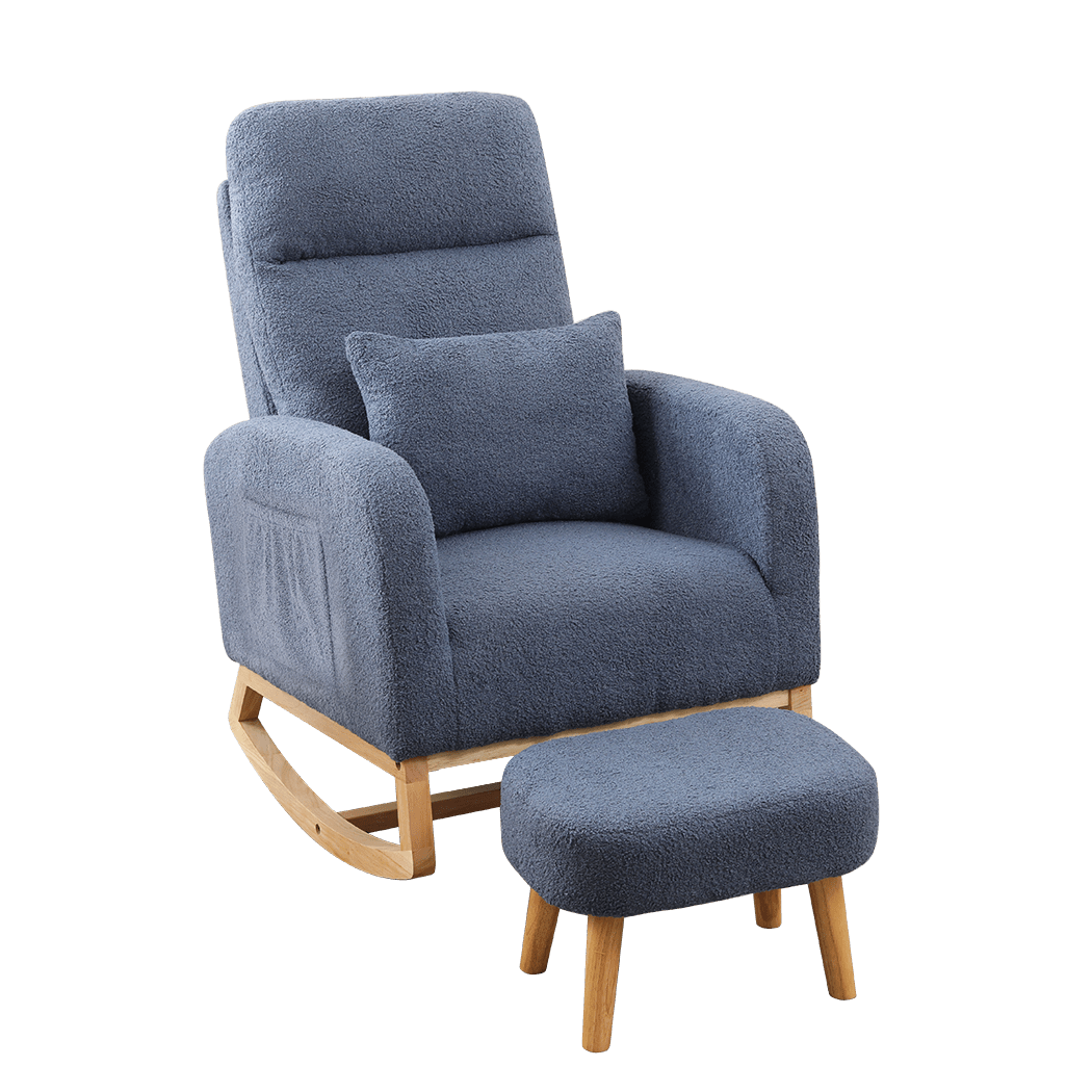 Ergonomic Rocking Chair and Ottoman Footrest with Side Pocket - Navy - Rivercity House & Home Co. (ABN 18 642 972 209) - Affordable Modern Furniture Australia