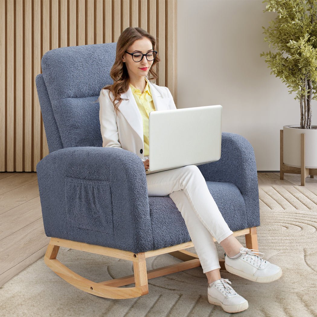 Ergonomic Rocking Chair and Ottoman Footrest with Side Pocket - Navy - Rivercity House & Home Co. (ABN 18 642 972 209) - Affordable Modern Furniture Australia