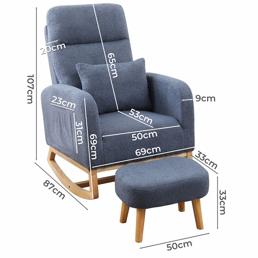 Ergonomic Rocking Chair and Ottoman Footrest with Side Pocket - Navy - Rivercity House & Home Co. (ABN 18 642 972 209) - Affordable Modern Furniture Australia