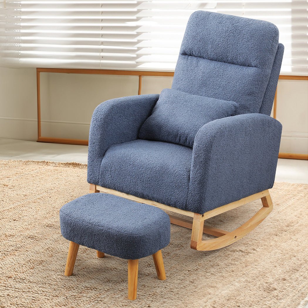 Ergonomic Rocking Chair and Ottoman Footrest with Side Pocket - Navy - Rivercity House & Home Co. (ABN 18 642 972 209) - Affordable Modern Furniture Australia