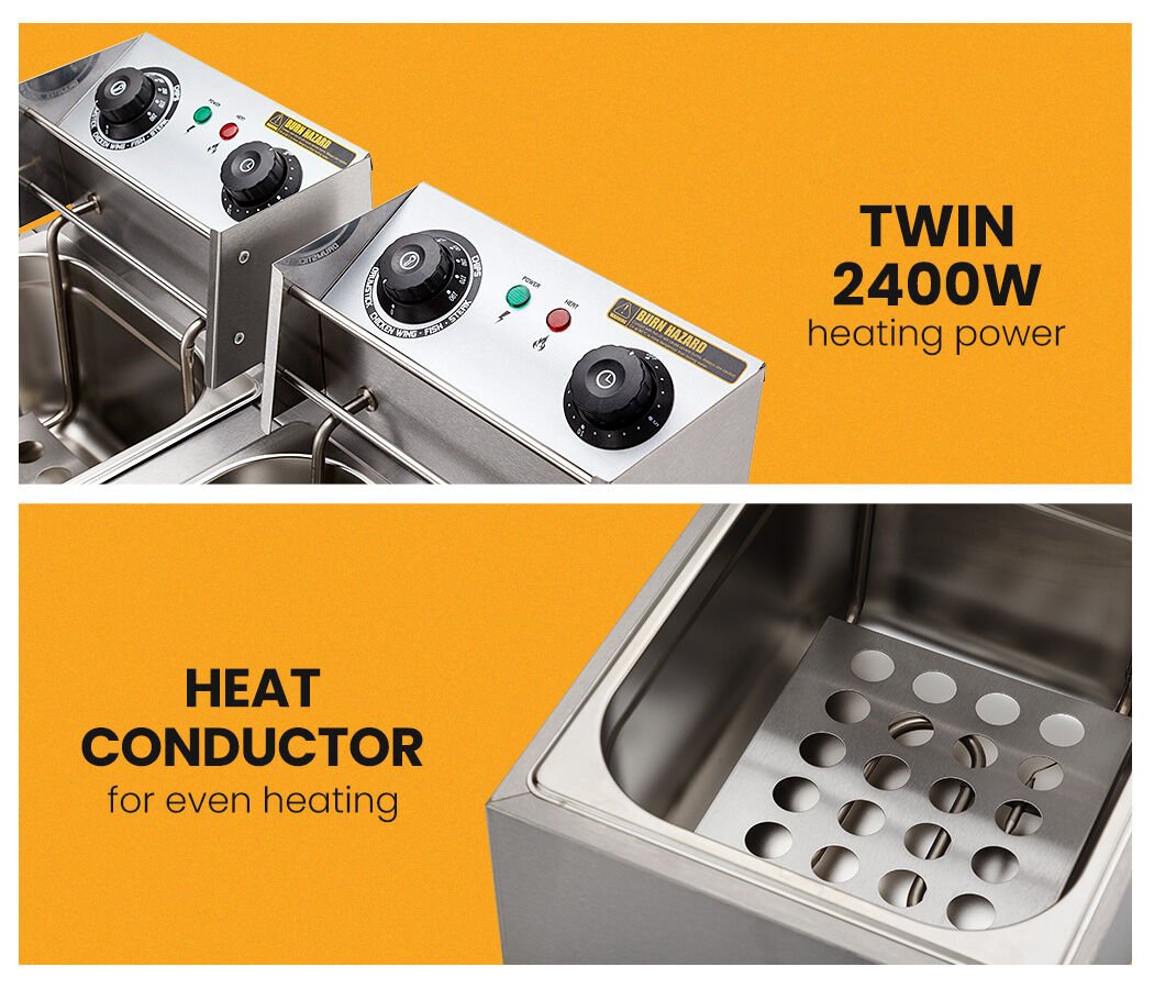 EuroChef Commercial Electric Deep Fryer Twin Frying Basket Chip Cooker Fry - Appliances > Kitchen Appliances > Deep Fryers - Rivercity House & Home Co. (ABN 18 642 972 209) - Affordable Modern Furniture Australia