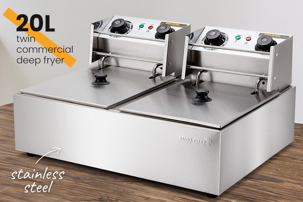 EuroChef Commercial Electric Deep Fryer Twin Frying Basket Chip Cooker Fry - Appliances > Kitchen Appliances > Deep Fryers - Rivercity House & Home Co. (ABN 18 642 972 209) - Affordable Modern Furniture Australia