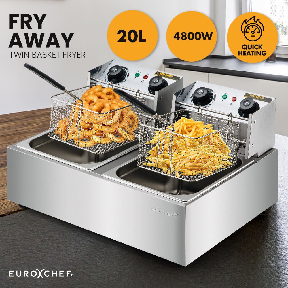 EuroChef Commercial Electric Deep Fryer Twin Frying Basket Chip Cooker Fry - Appliances > Kitchen Appliances > Deep Fryers - Rivercity House & Home Co. (ABN 18 642 972 209) - Affordable Modern Furniture Australia