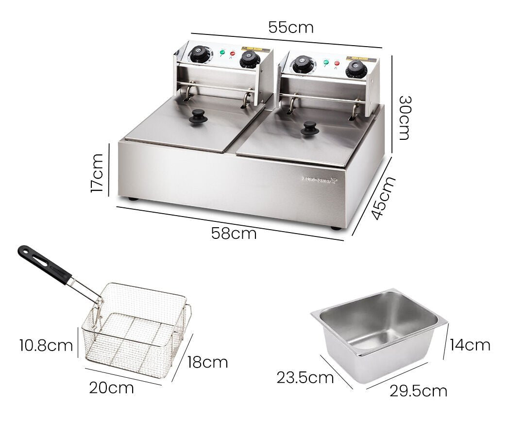 EuroChef Commercial Electric Deep Fryer Twin Frying Basket Chip Cooker Fry - Appliances > Kitchen Appliances > Deep Fryers - Rivercity House & Home Co. (ABN 18 642 972 209) - Affordable Modern Furniture Australia