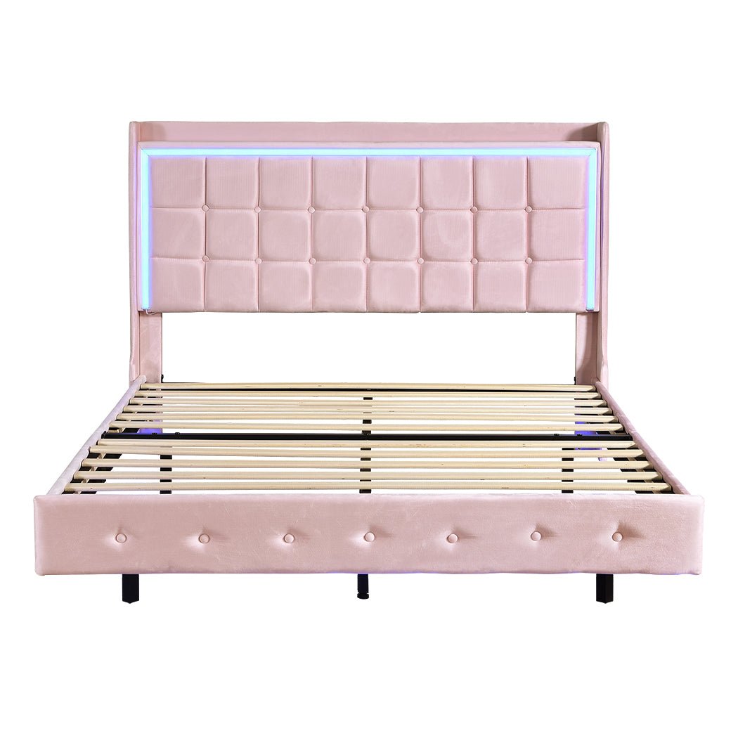 Evangeline Double Floating LED Bed – Pink - Rivercity House & Home Co. (ABN 18 642 972 209) - Affordable Modern Furniture Australia