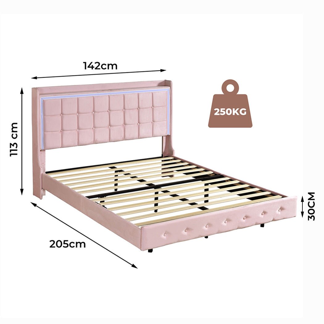 Evangeline Double Floating LED Bed – Pink - Rivercity House & Home Co. (ABN 18 642 972 209) - Affordable Modern Furniture Australia