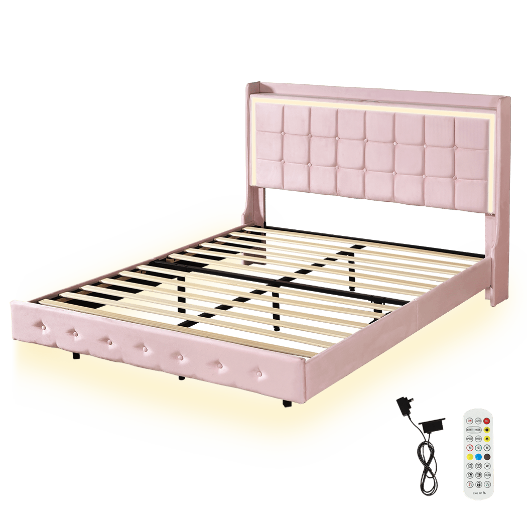 Evangeline Queen Floating LED Bed – Pink - Rivercity House & Home Co. (ABN 18 642 972 209) - Affordable Modern Furniture Australia